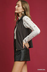 Umgee Zip-Front Fitted Vest with Pockets OutfitFlow